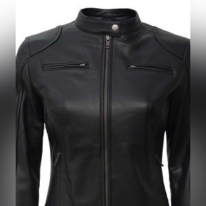 Dodge Women’s Black Lambskin Leather Moto Jacket
